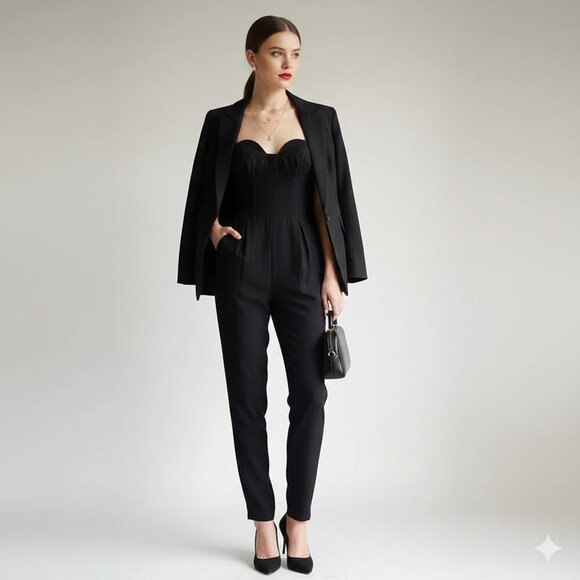 KEEPSAKE Hearts On Fire Strapless Sweetheart Black JumpsuitSize Small
